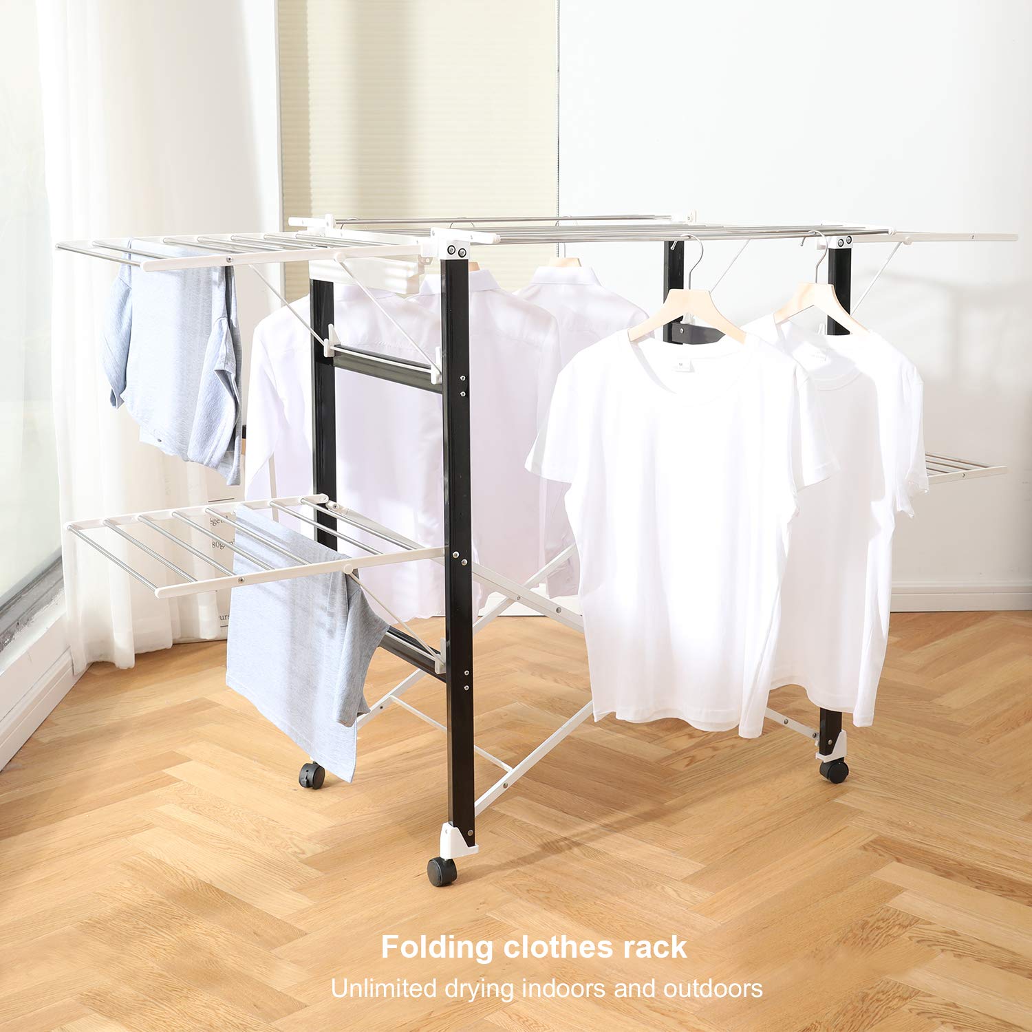 Folding-Laundry-Drying-Rack-Foldable-Laundry-Drying-Rack-174-x-105-x-84-cm-Black-White-Material-ABS-plastic-Stainless-steel