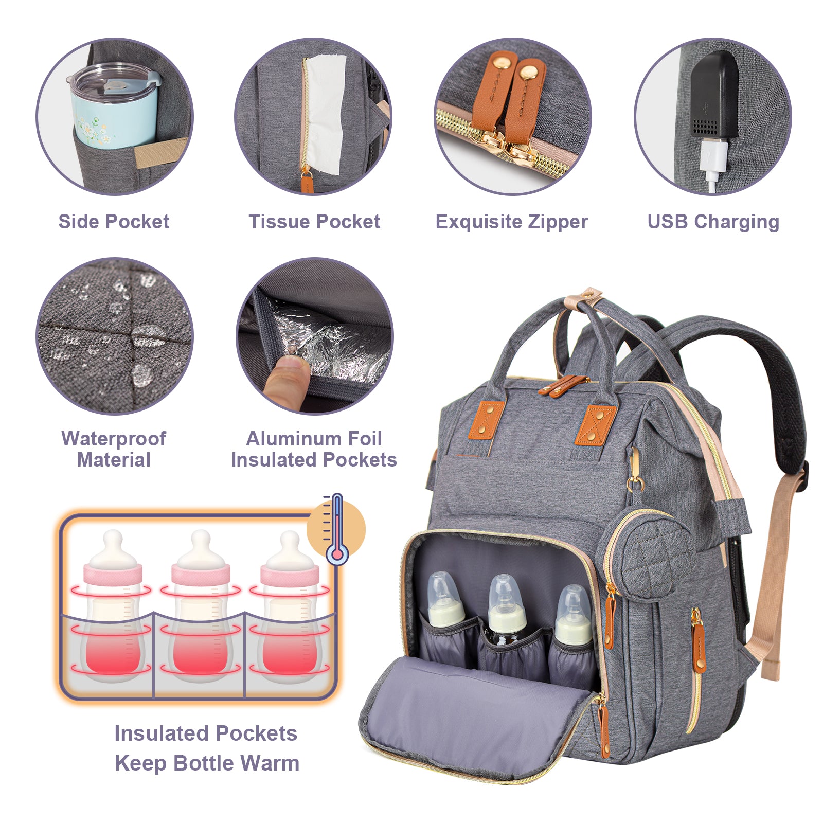 Diaper-Backpack-with-Foldable-Baby-Bed-Large-Capacity-Waterproof-Portable-Multifunction-Diaper-Bag-with-Mat-Pacifier-Holder-and-USB-Port-Dark-Grey-Diaper-Backpack-with-Foldable-Baby-Bed-Dark-Gray