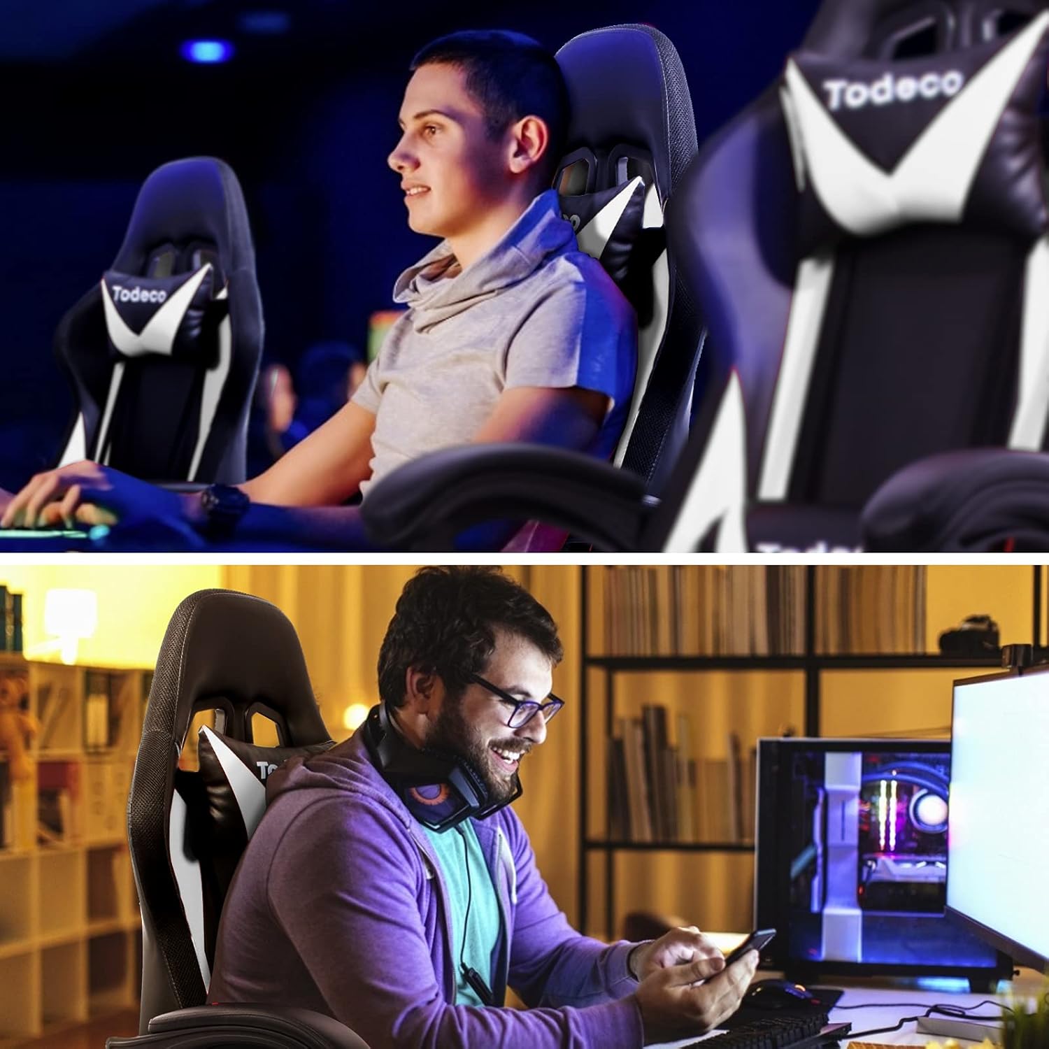 Fauteuil gaming blanc RGB massant — 8