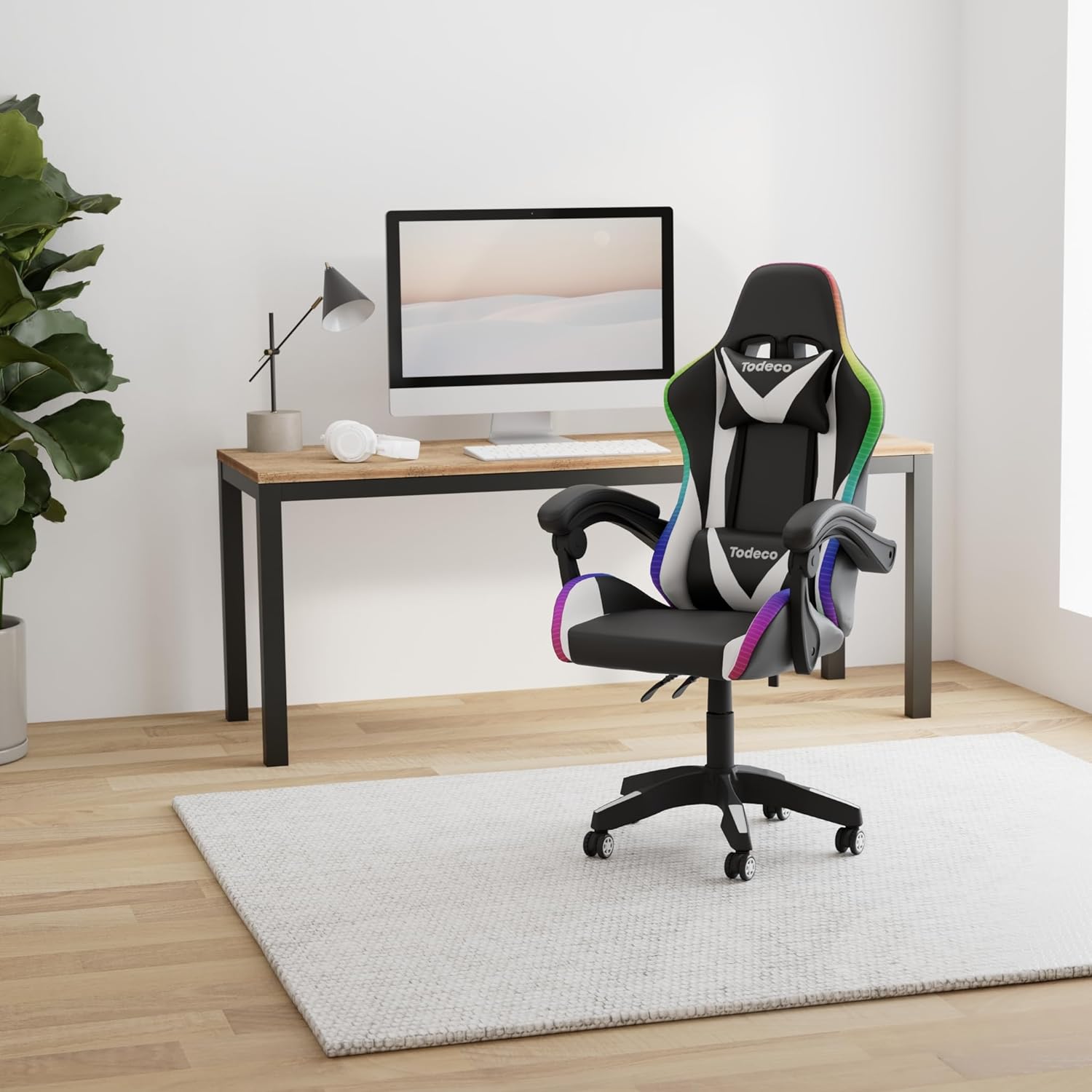 Fauteuil gaming blanc RGB massant — 7