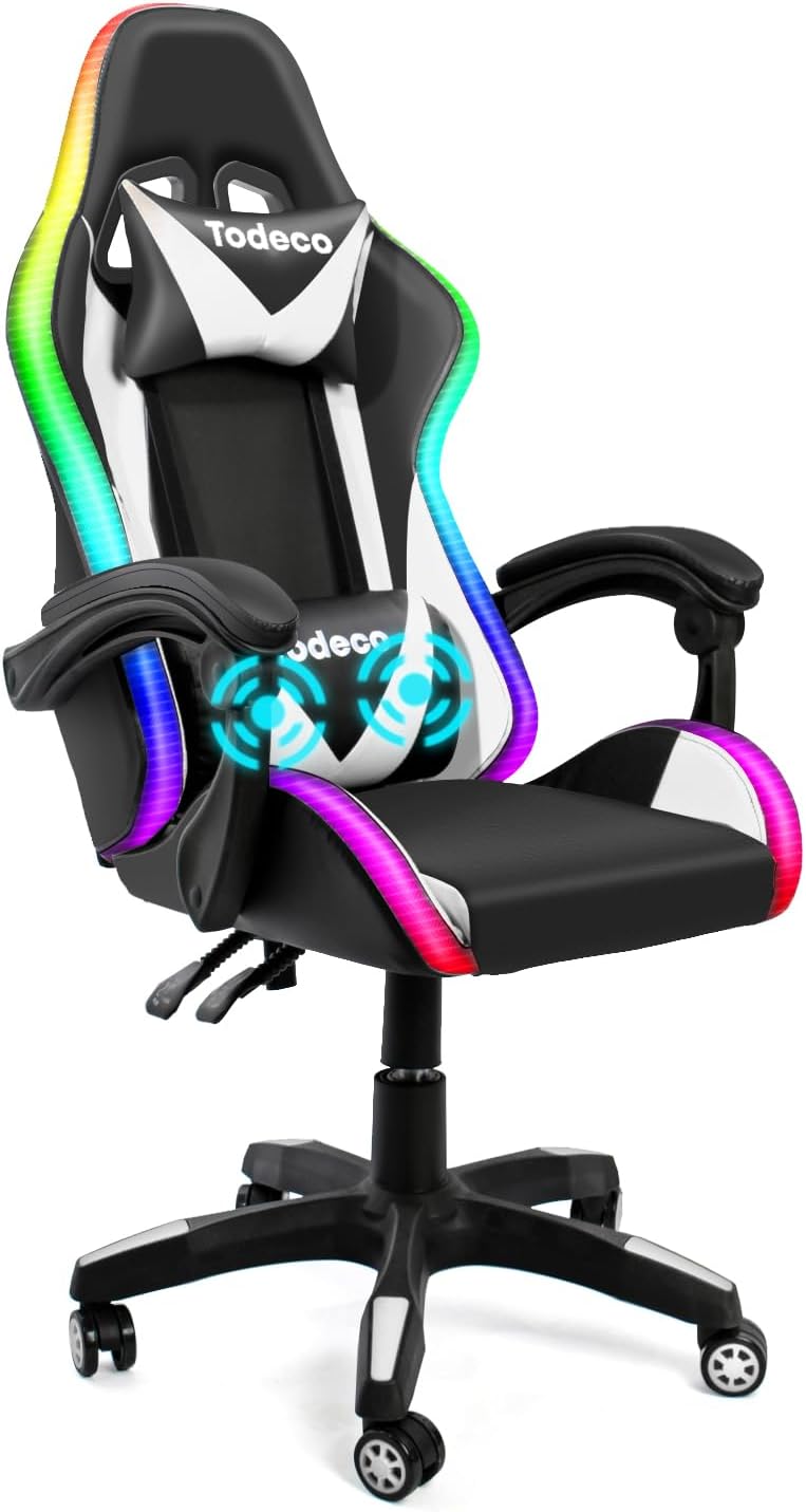 Fauteuil gaming blanc RGB massant — 1