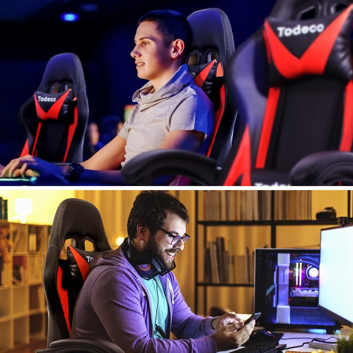 Chaise gaming rouge LED et massage — 8