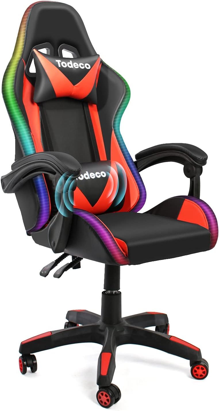 Chaise gaming rouge LED et massage — 1