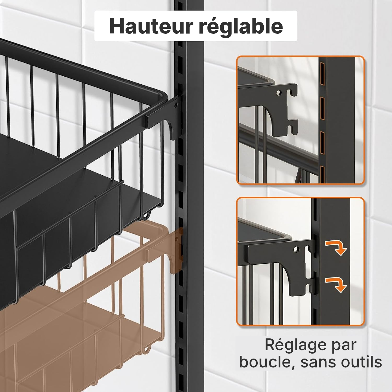 Cuisine desserte – 3 paniers, planche bois vintage — 2