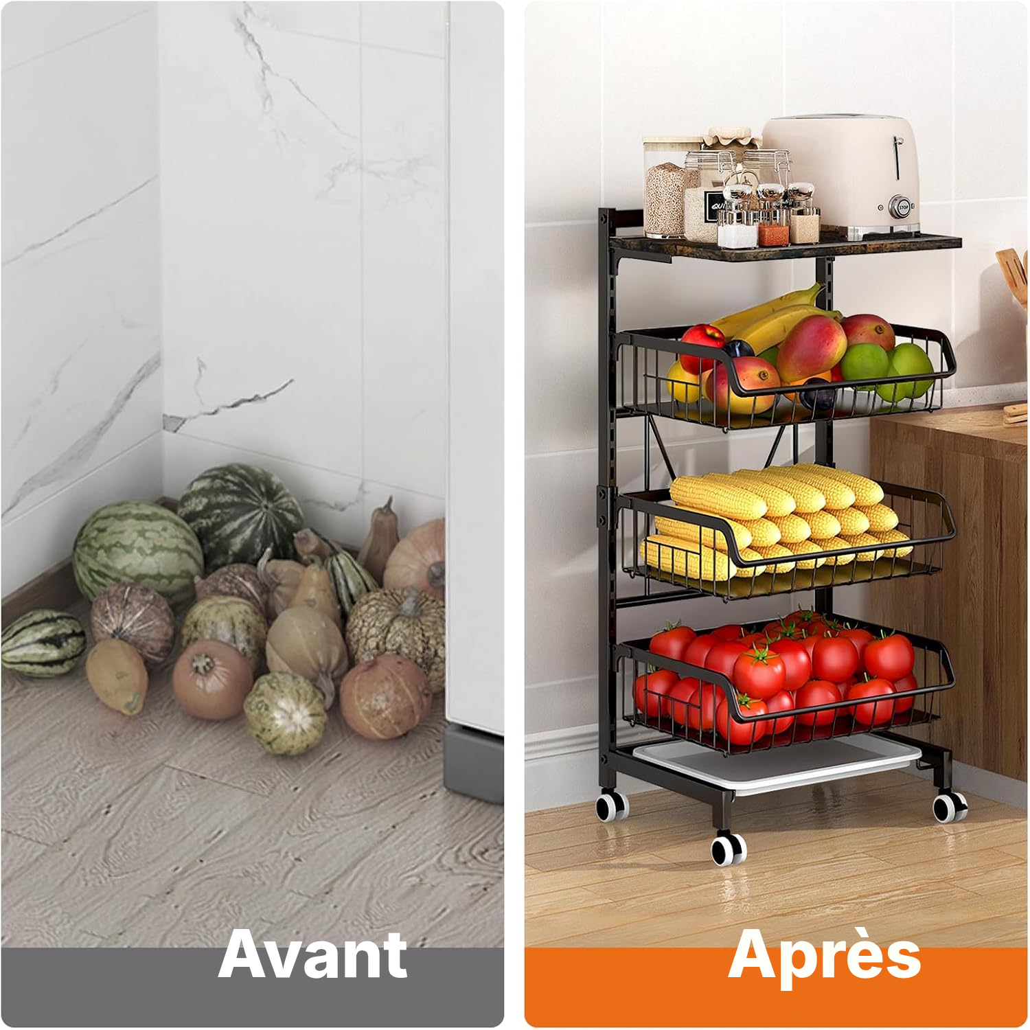 Cuisine desserte – 3 paniers, planche bois vintage — 7