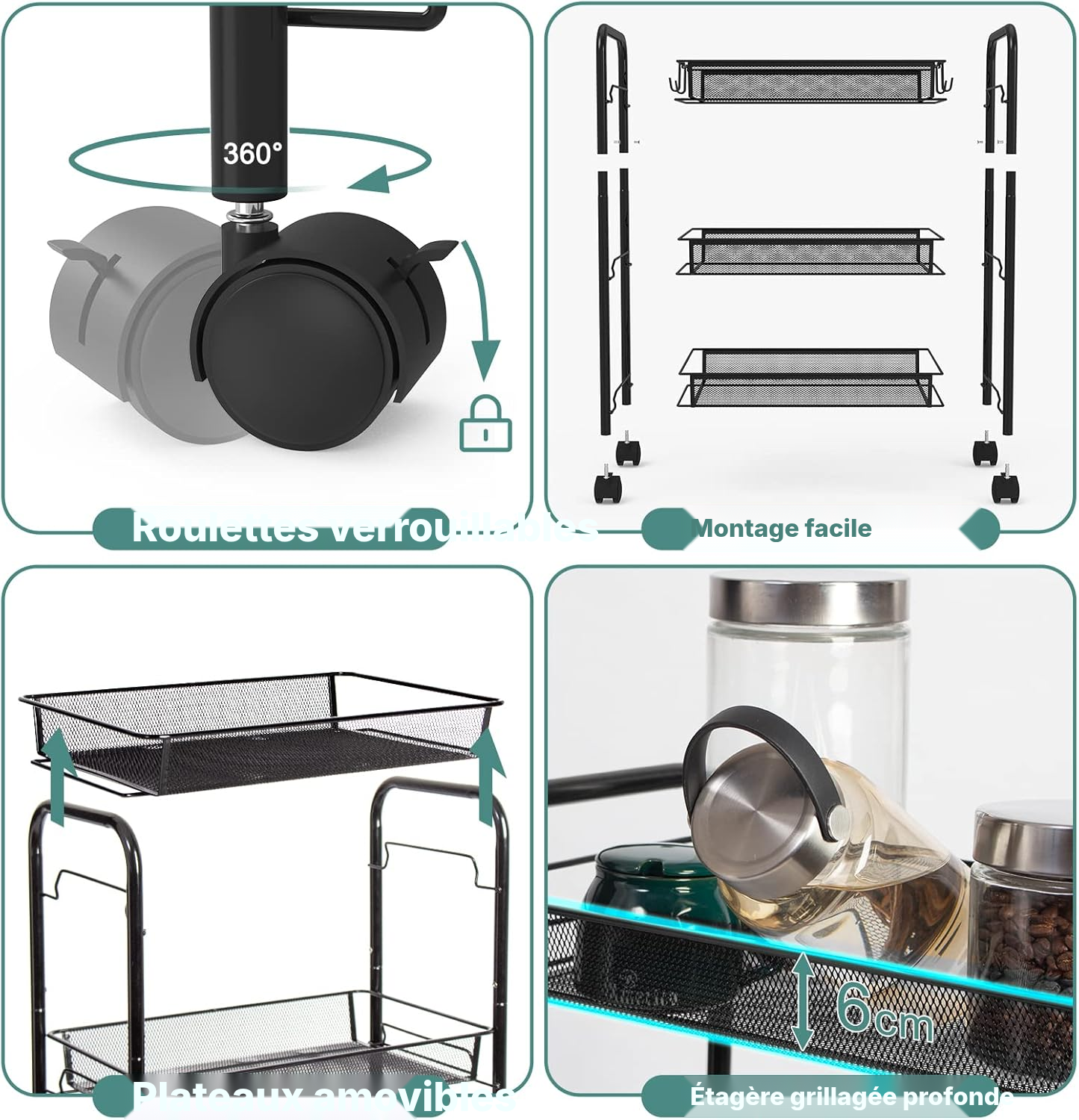 Cuisine desserte noire 5 niveaux — gain de place — 4