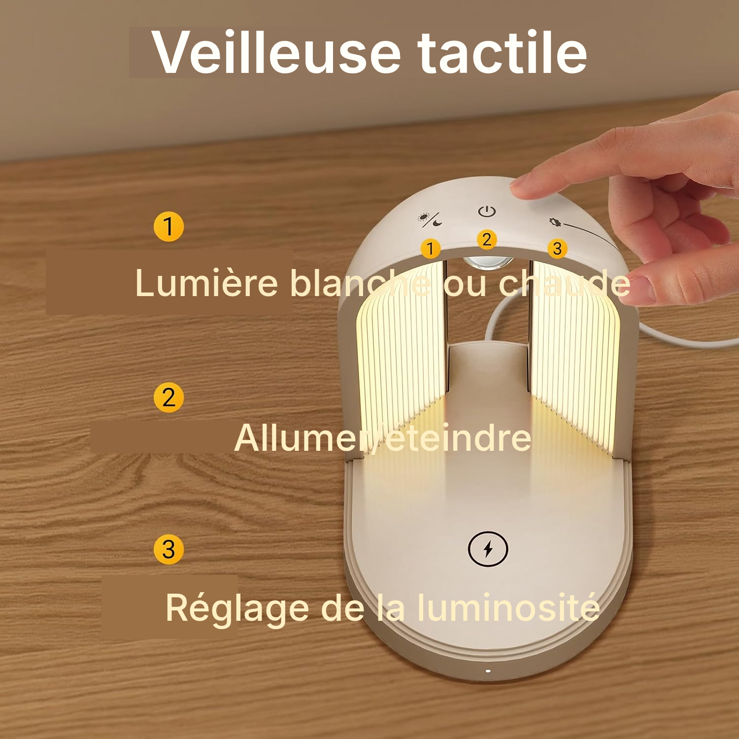 Lampe de chevet tactile — éclairez et rechargez — 2