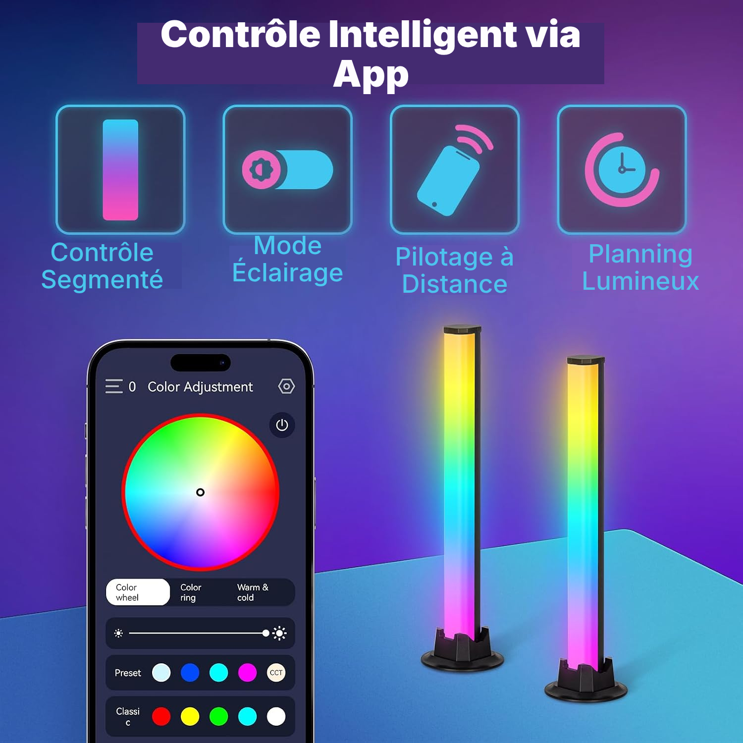 Lampe gaming RGB noire, immersion sonore — 2