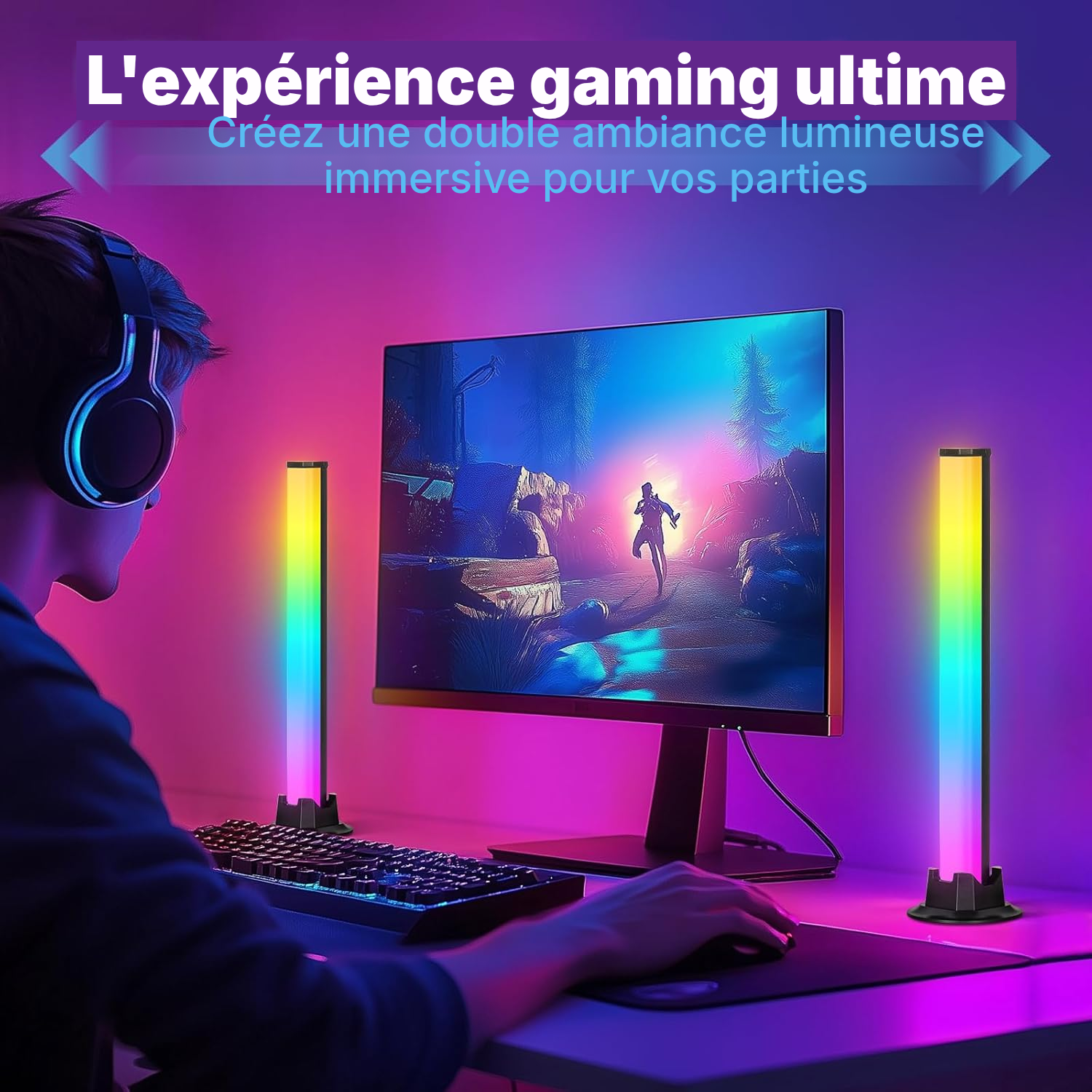 Lampe gaming RGB noire, immersion sonore — 5