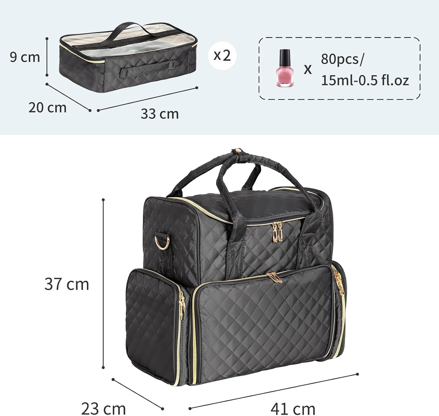 Pochette pour maquillage Noir, vernis rangés — 5