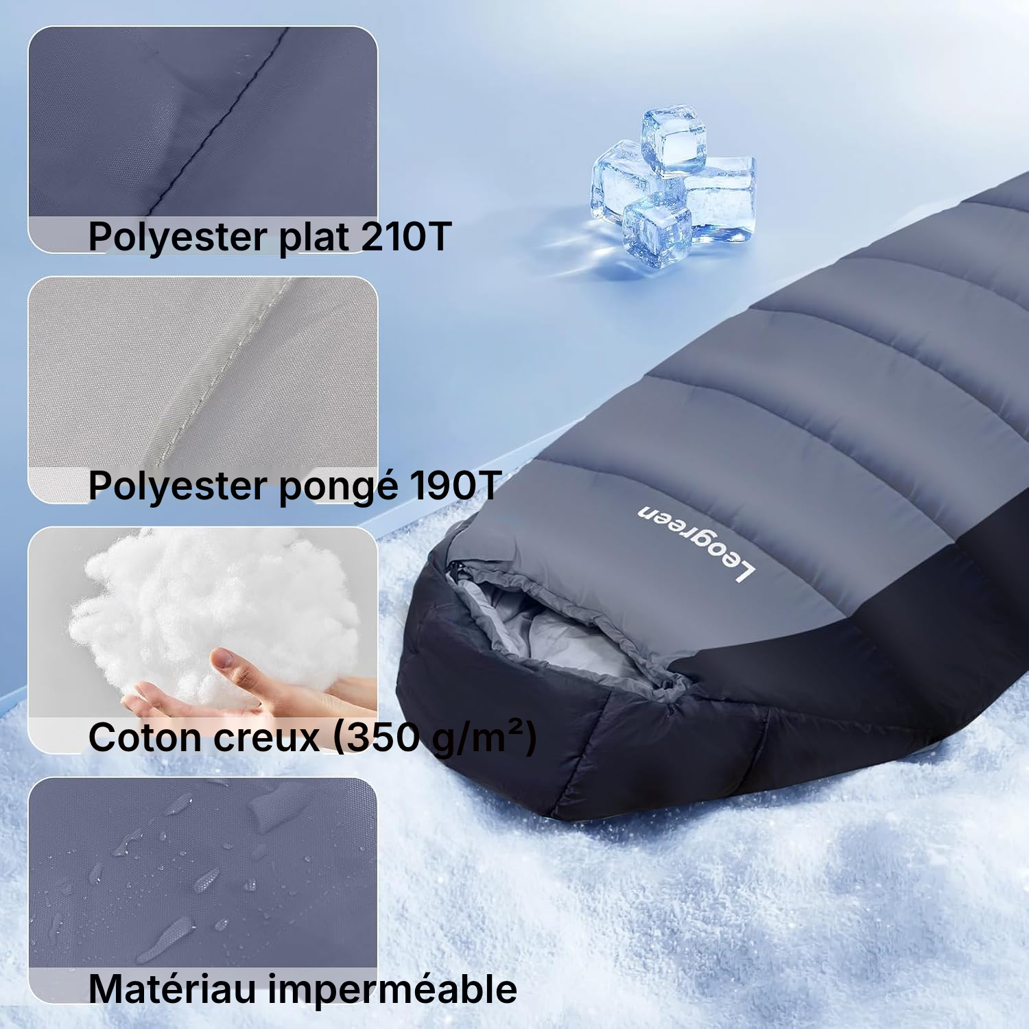 Sac de couchage gris foncé — confort 0 à 5°C — 3