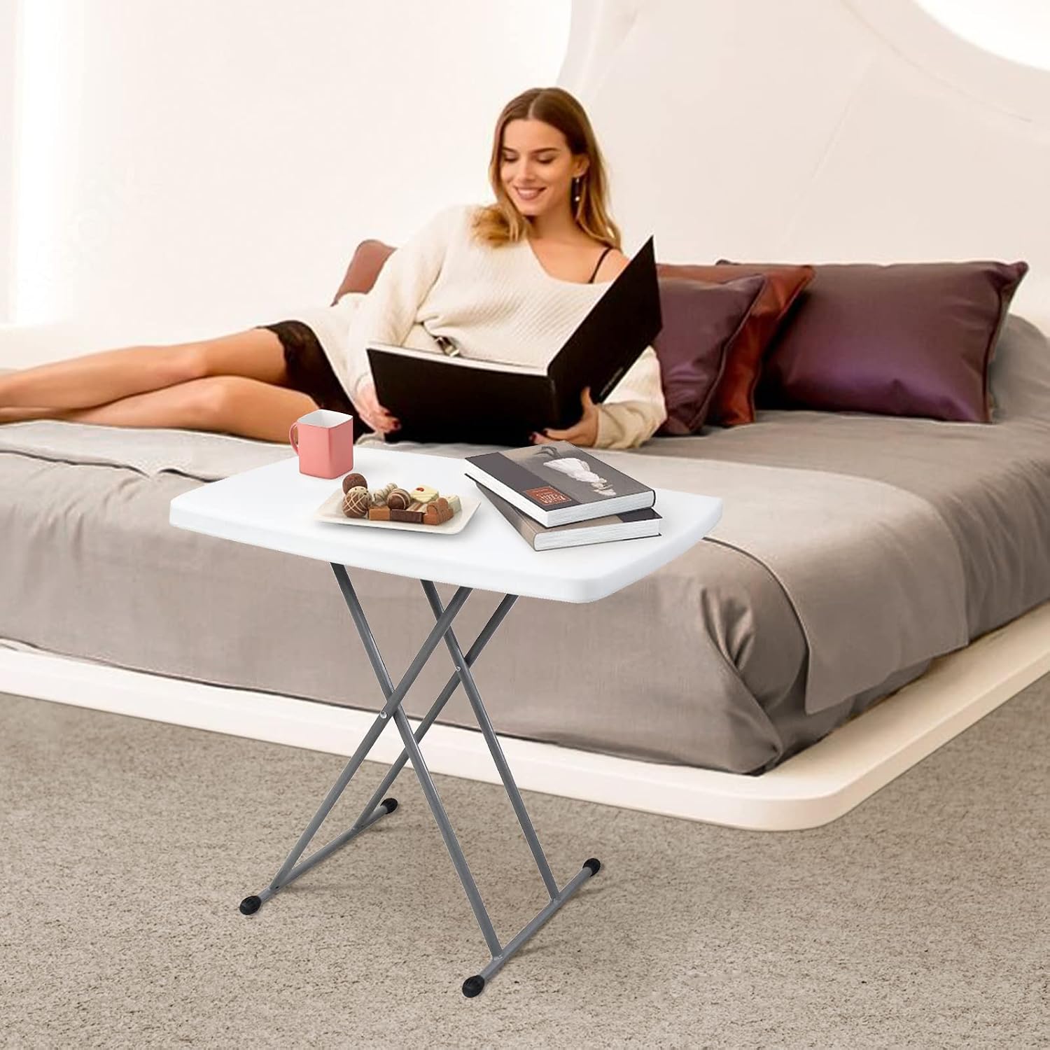 Table pliante blanche 76 × 50 × 74 cm, 3 hauteurs — 7