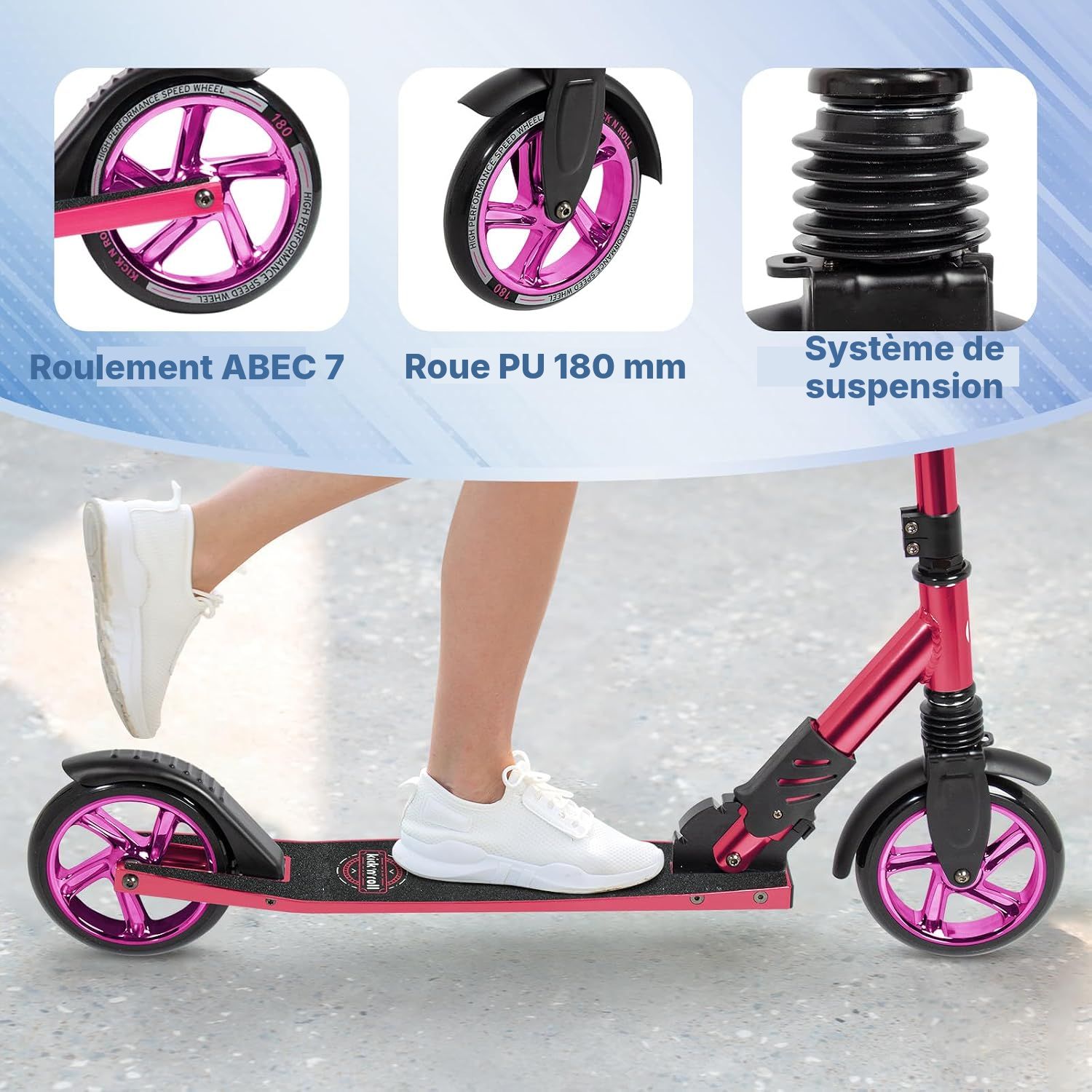 Trottinette pour adulte rose, hauteur 43 cm — 4
