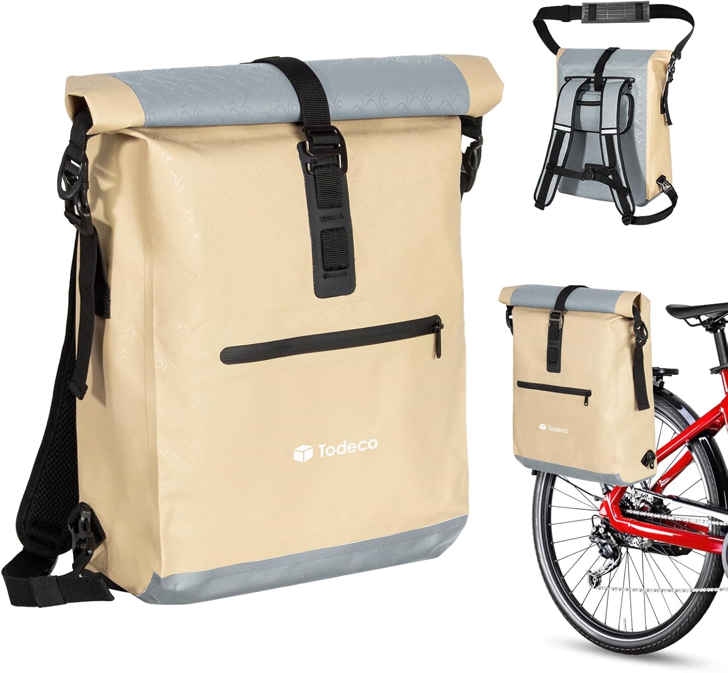 Sacoche à vélo 3-en-1 étanche 20-24 L beige