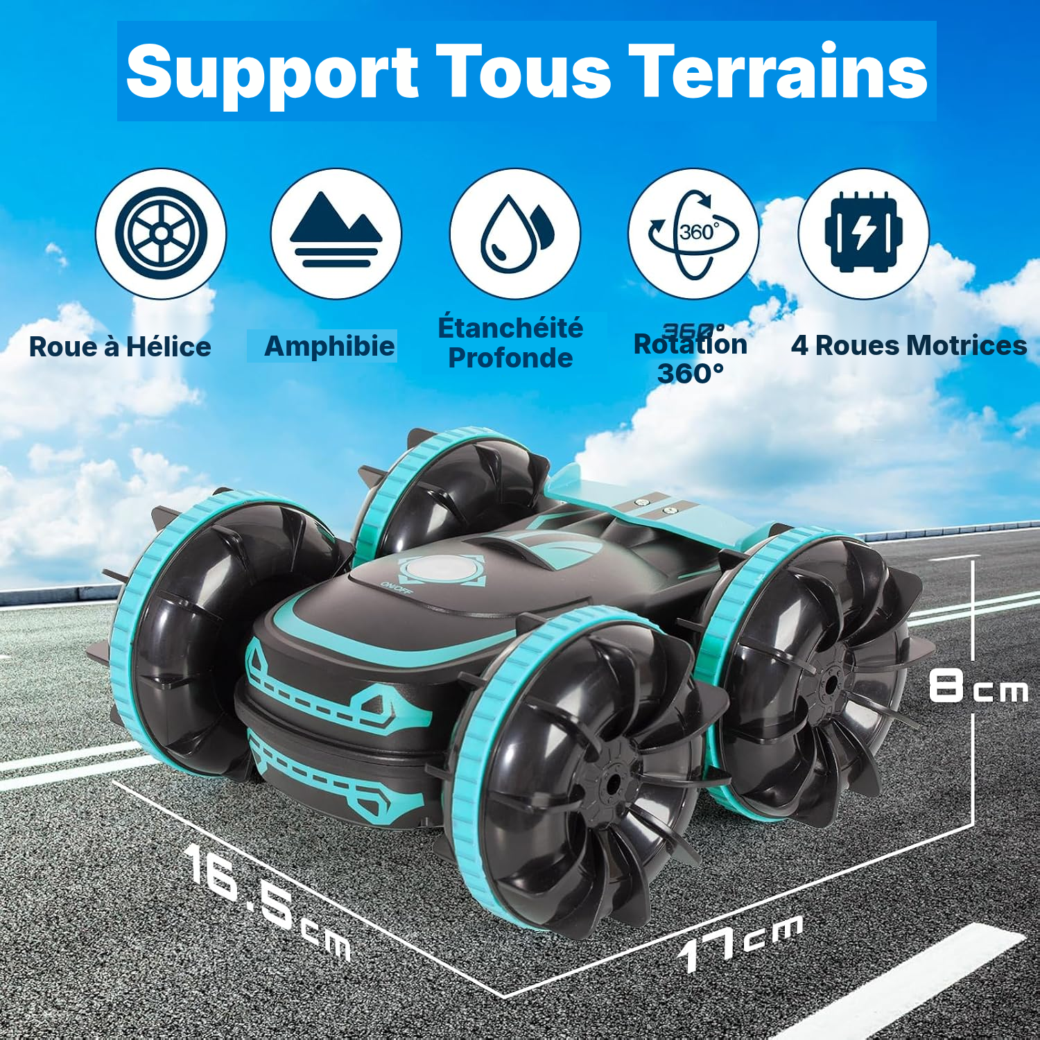Voiture télécommandée bleue — amphibie et agile — 2