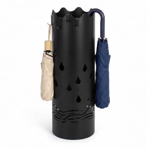 Porte-parapluie métal noir avec bac et 4 crochets