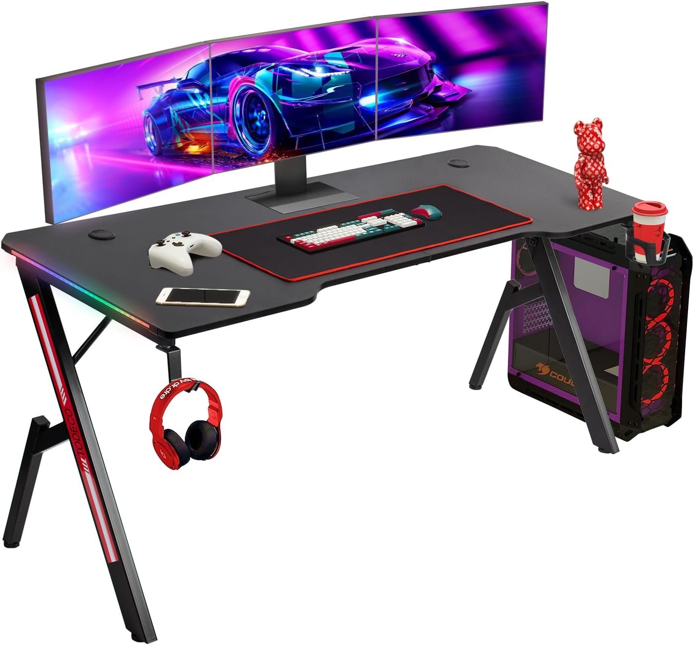 Bureau pour le gaming 160 cm LED RGB