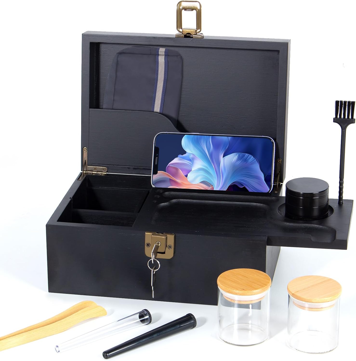 Boîte de rangement bambou noire avec serrure