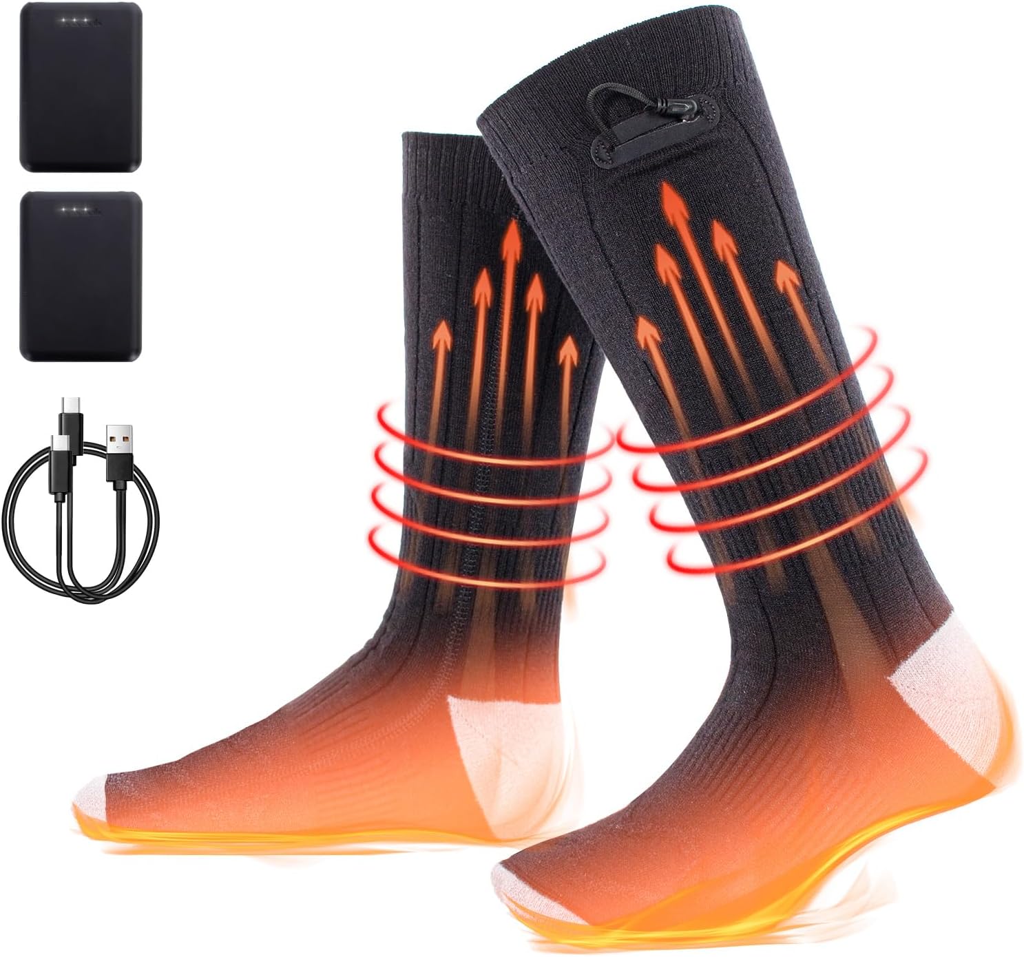 Chaussettes chauffantes noires 5000 mAh rechargeables