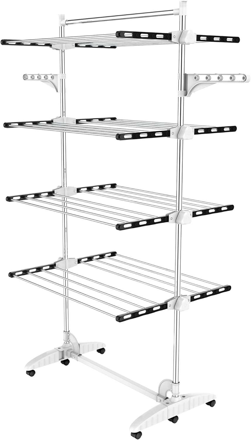Étendoir à linge pliable Noir 4 étagères à roulettes