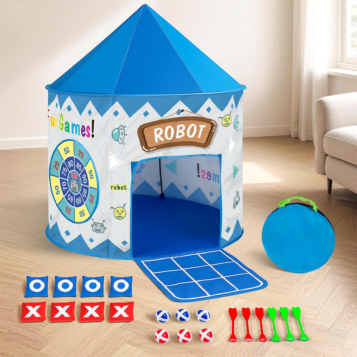 Tente à balles bleue 4-en-1 pliable enfant