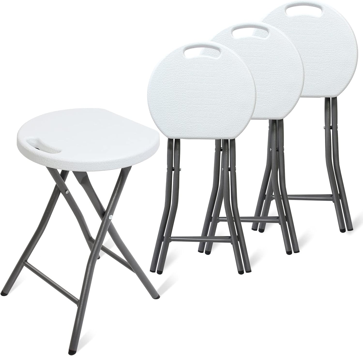 Tabouret pliable pack de 4 blanc avec poignée