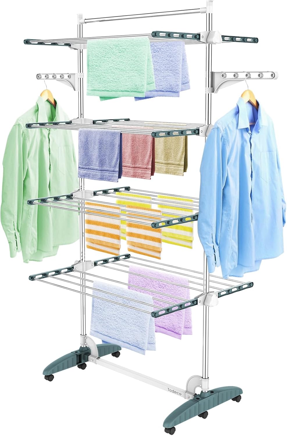 Étendoir à linge 4 niveaux, Bleu sarcelle/Blanc