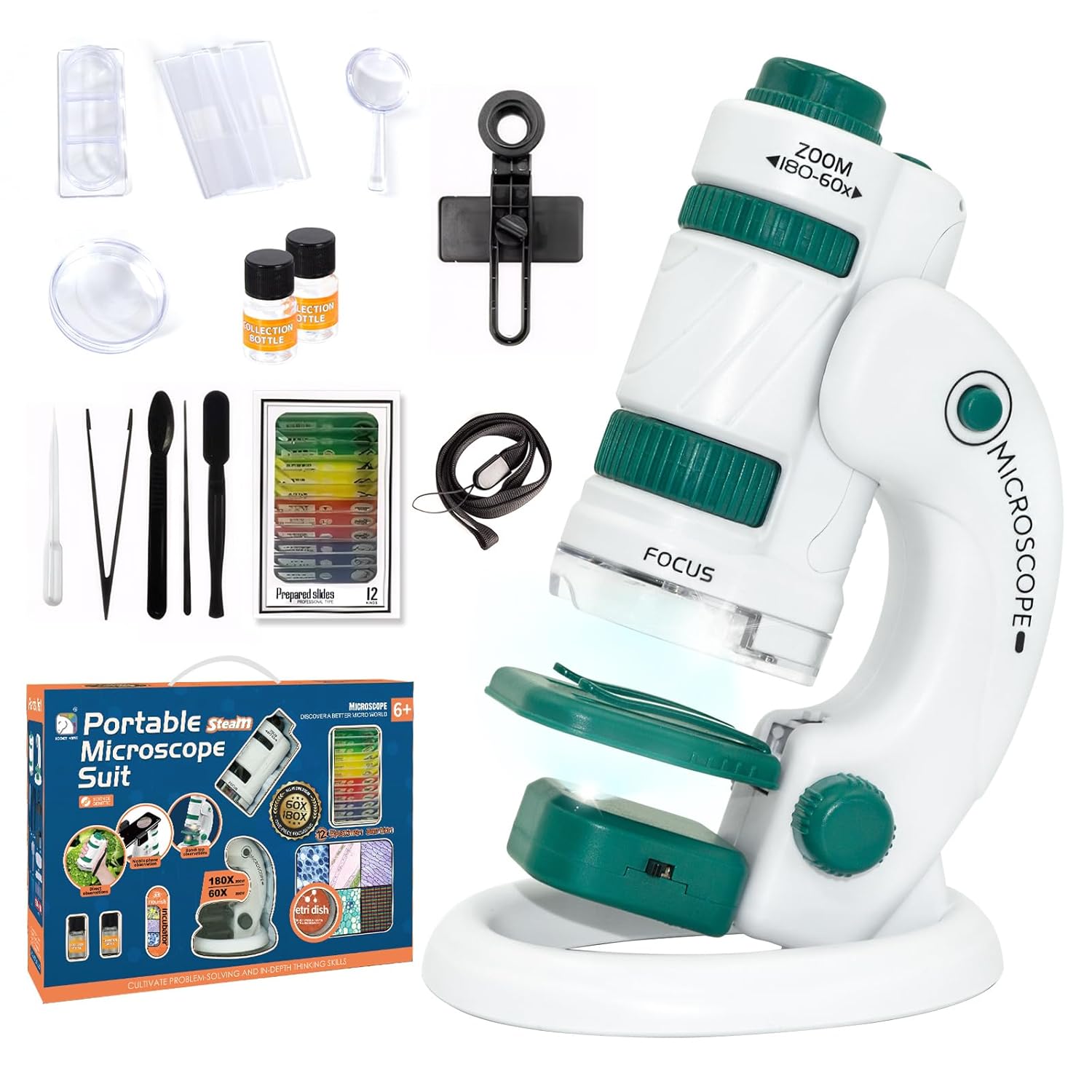 Microscope éducatif 60 à 180x avec éclairage LED