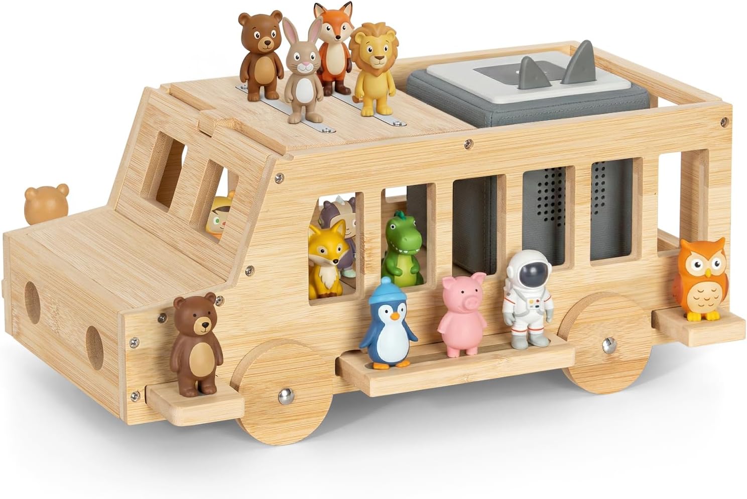 Étagère magnétique Toniebox/Tonies – bus 3D en bambou, 36 cm