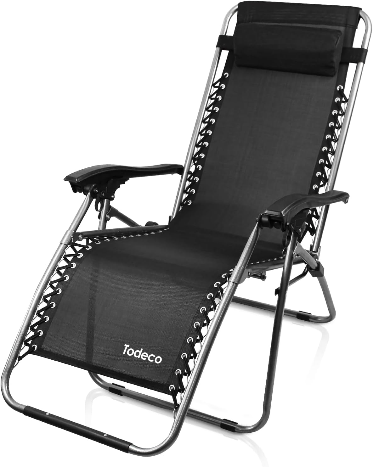 Chaise longue noire pliable 165×112×65 cm, 1 pièce