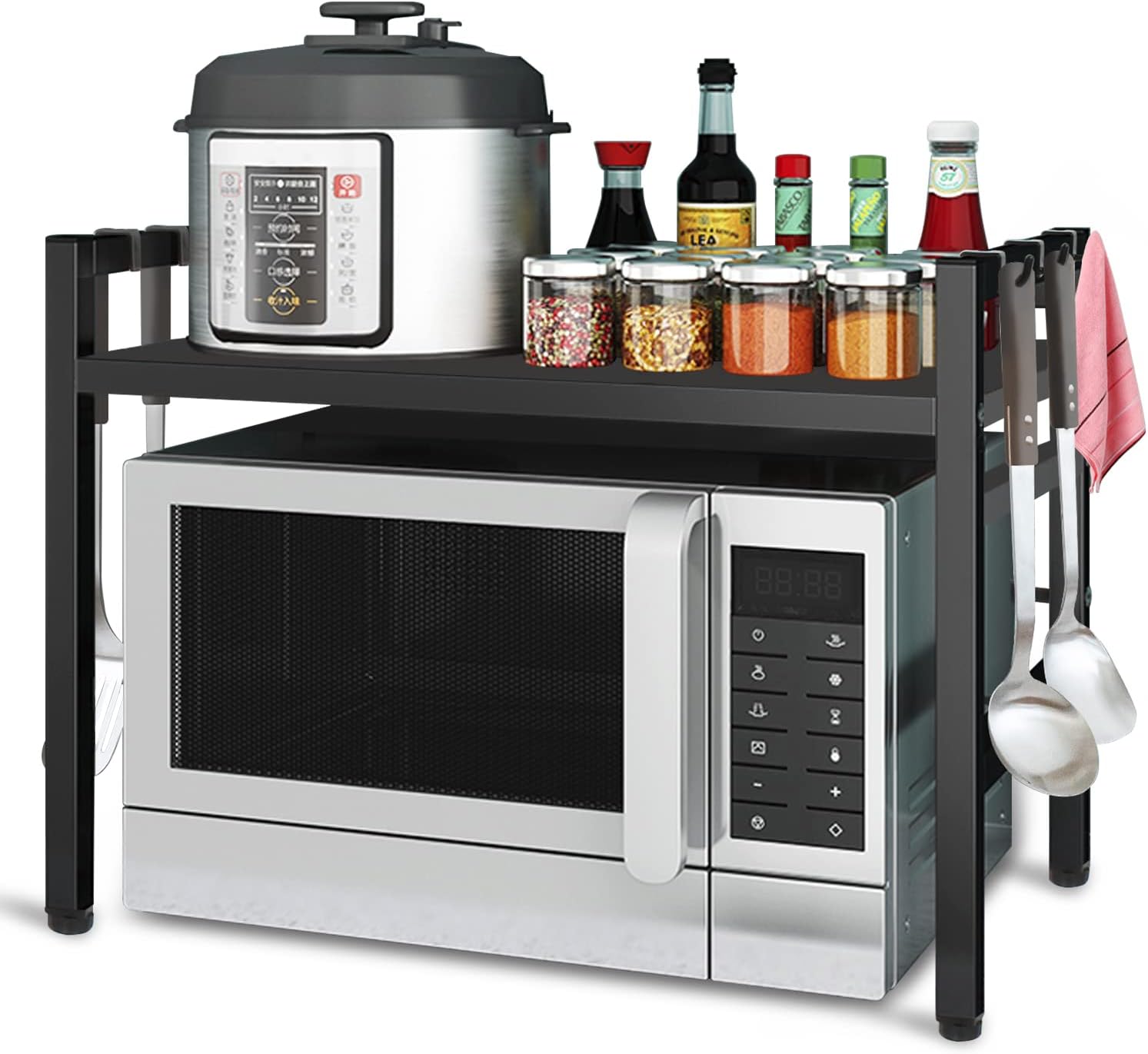 Étagère micro-ondes extensible Noir 36-60 cm