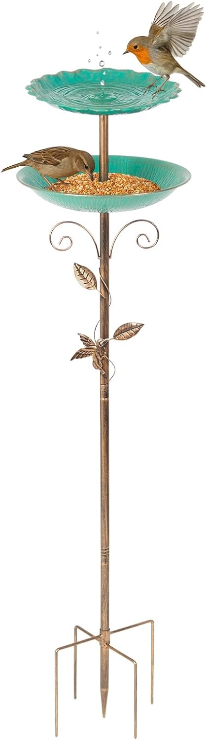 Mangeoire oiseau 115 cm 2 bols verts sur pied