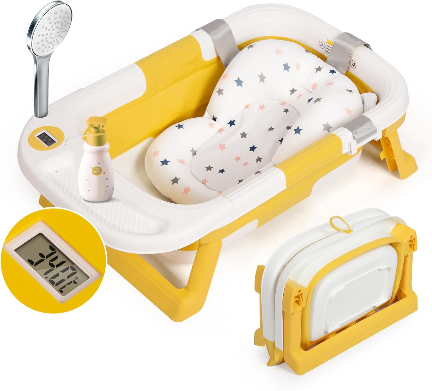 Baignoire voyage bébé jaune, pliable 0 à 36 mois